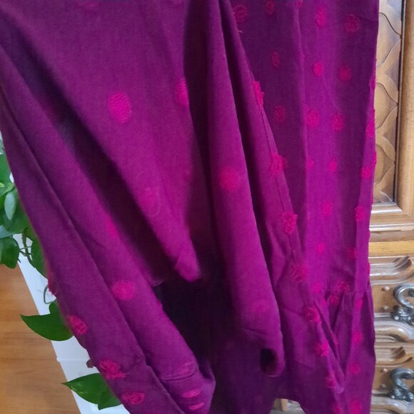 Button Down Smocked Swiss Dot Ruffle Tiered Boho Maxi Dress NWT! - Wine/Red, S - Picture 10 of 16